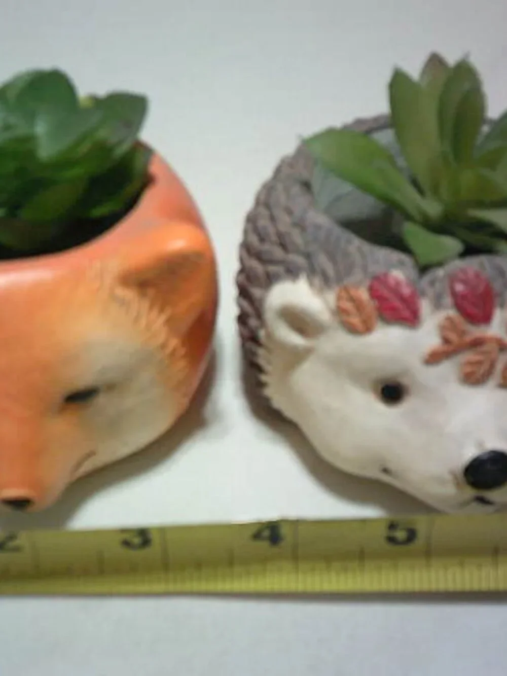 2 CUTE SUCCULENT POTTED PLANTS IN CERAMIC POTS ANIMAL ORANGE FOX DESIGN RARE 🌼